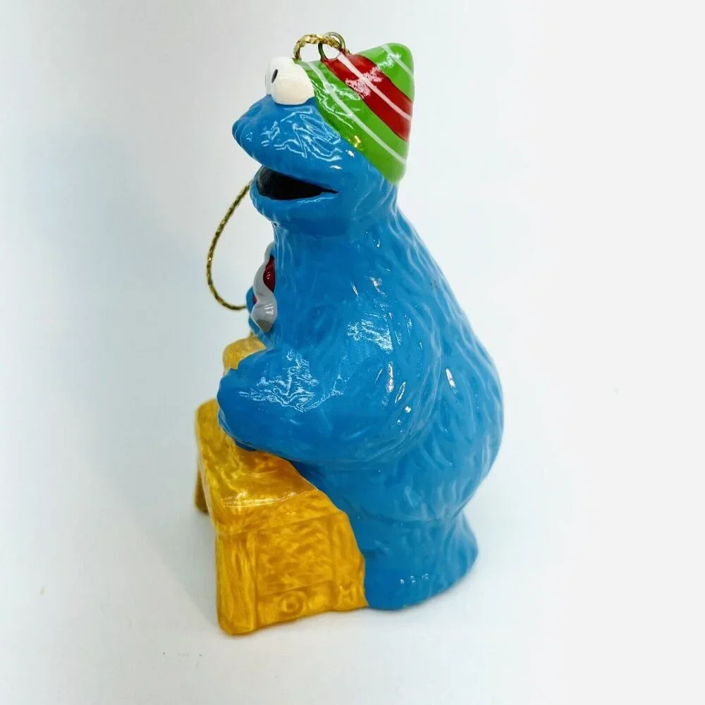Vintage Christmas Ornament COOKIE MONSTER SESAME ST. MUPPETS Hand Painted Taiwan